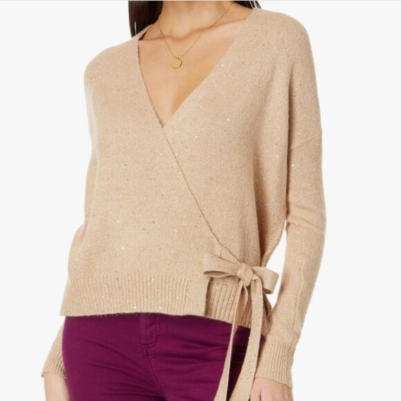 Lilly Pulitzer Dixie Wrap Sweater Sand Bar Metallic Tan Gold NWT Size XL Sequin - Picture 1 of 14